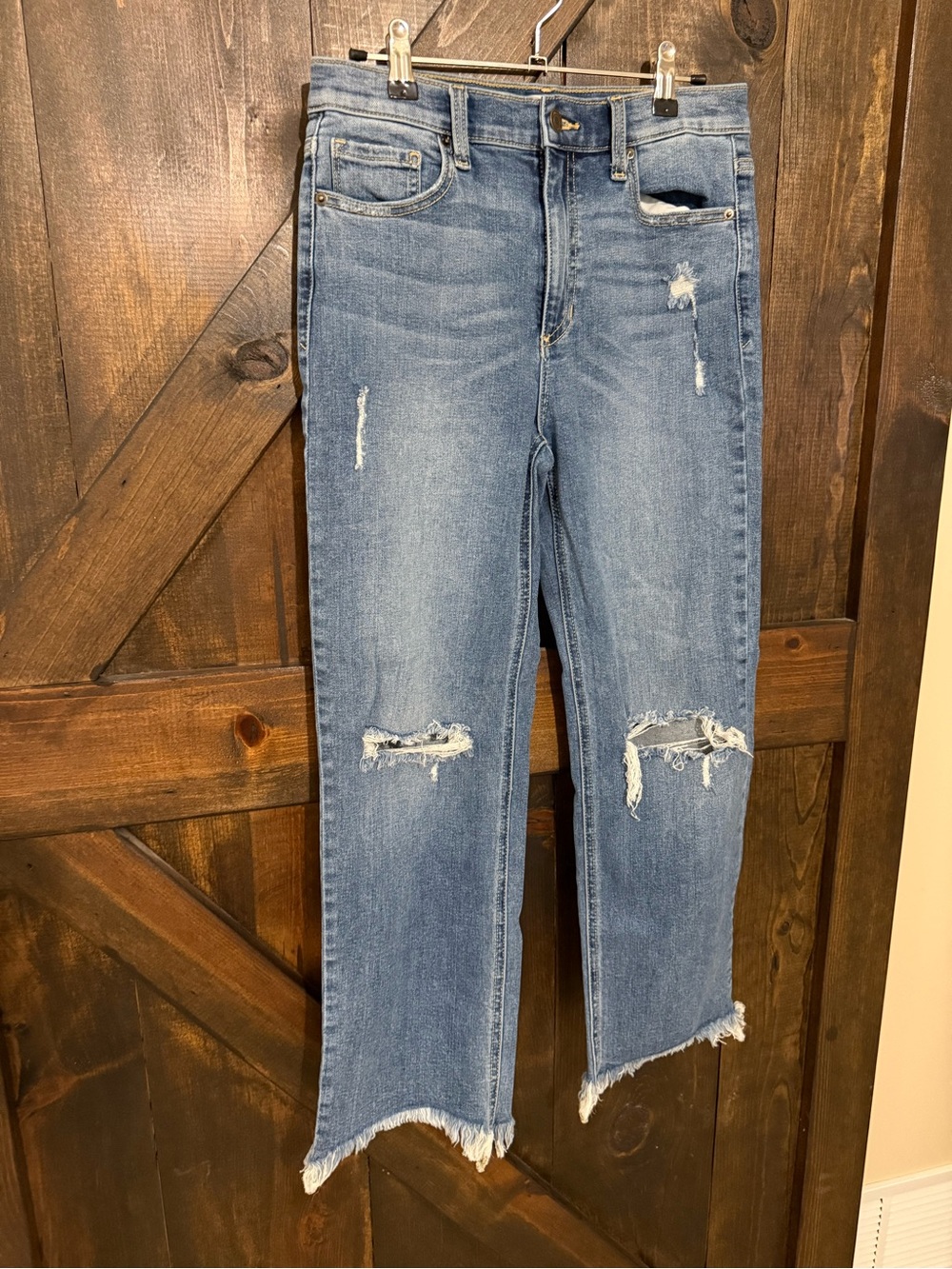 Sneak Peek Light Blue Distressed Straight Leg Jeans